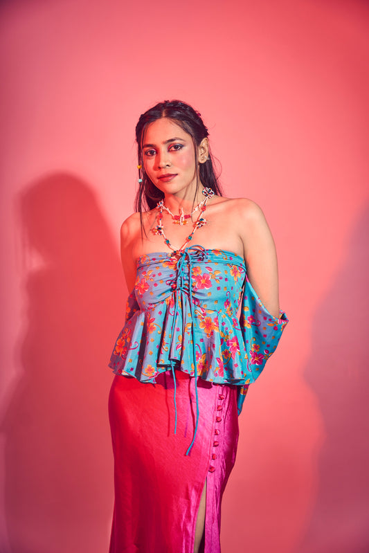FLORIO HALTER TOP IN TURQOISE
